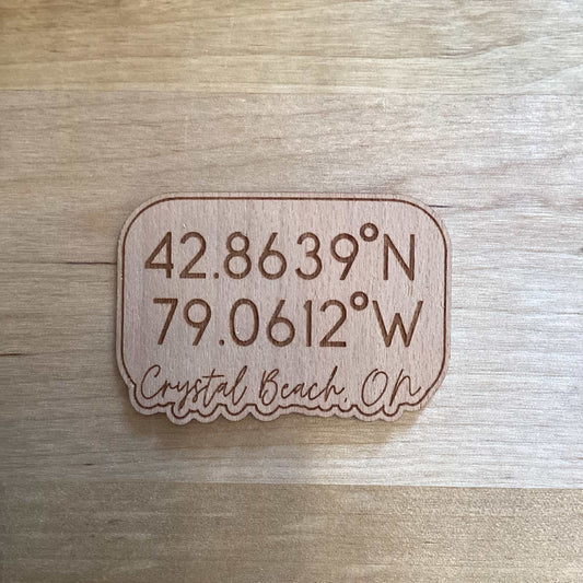 Crystal Beach Coordinates - Wood Magnet