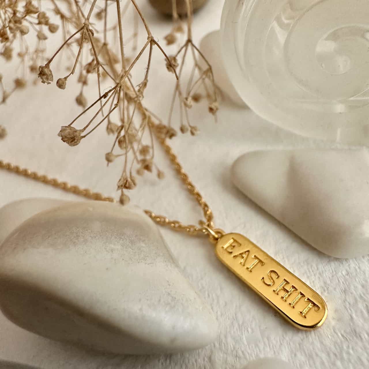 Customer Service Inner Monologue Salty Language Charm Necklace in Gold