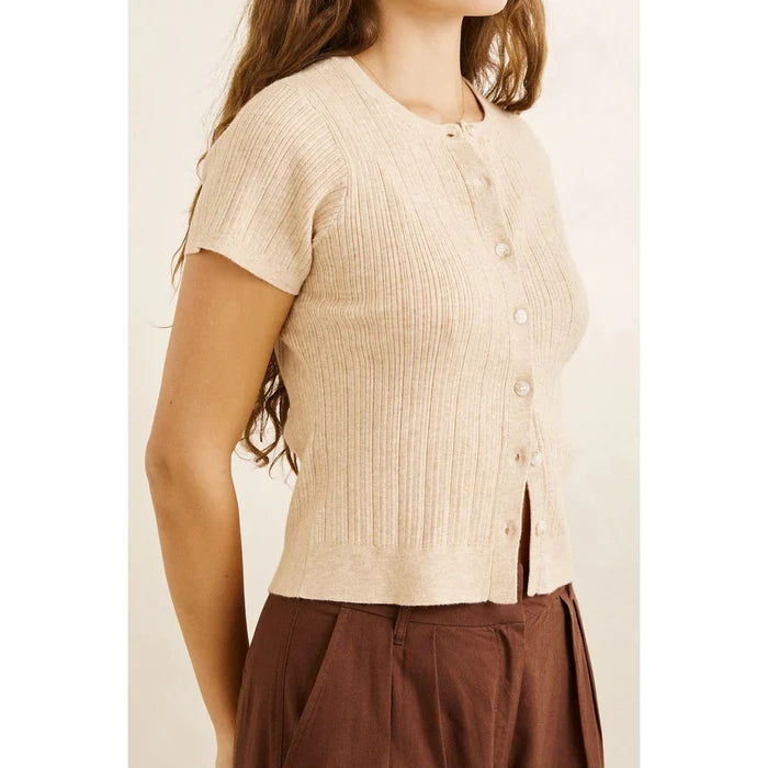Dana Short Sleeve Cardigan - Oat
