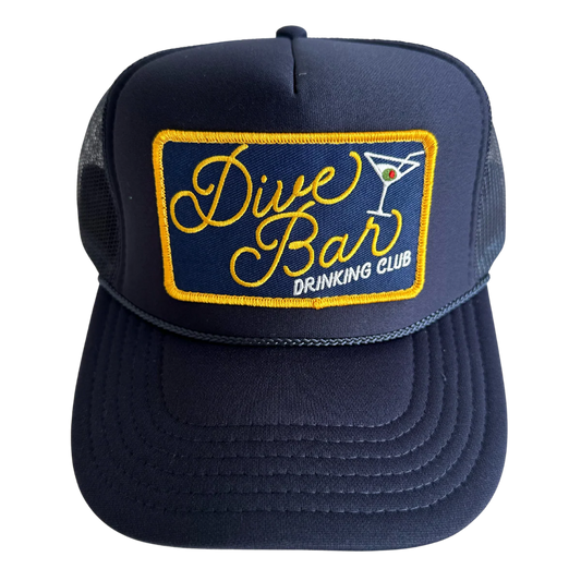 Dive Bar Drinking Club Patch Trucker Hat - Navy