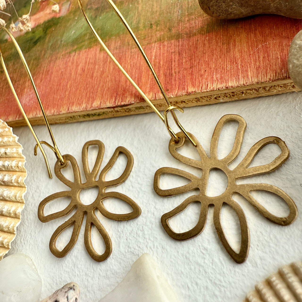Bouquet Raw Brass Flower Drop Earrings