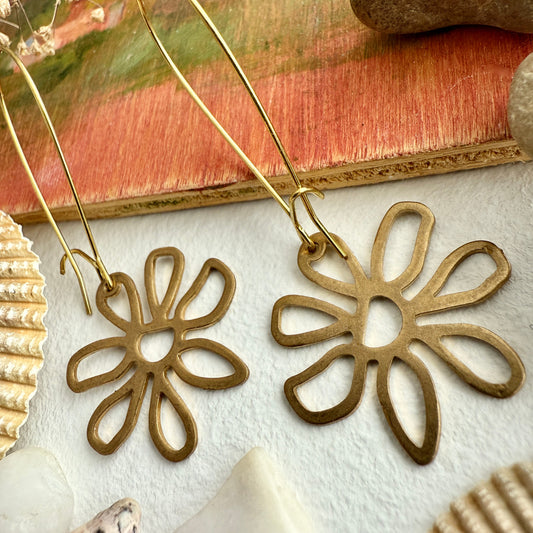 Bouquet Raw Brass Flower Drop Earrings