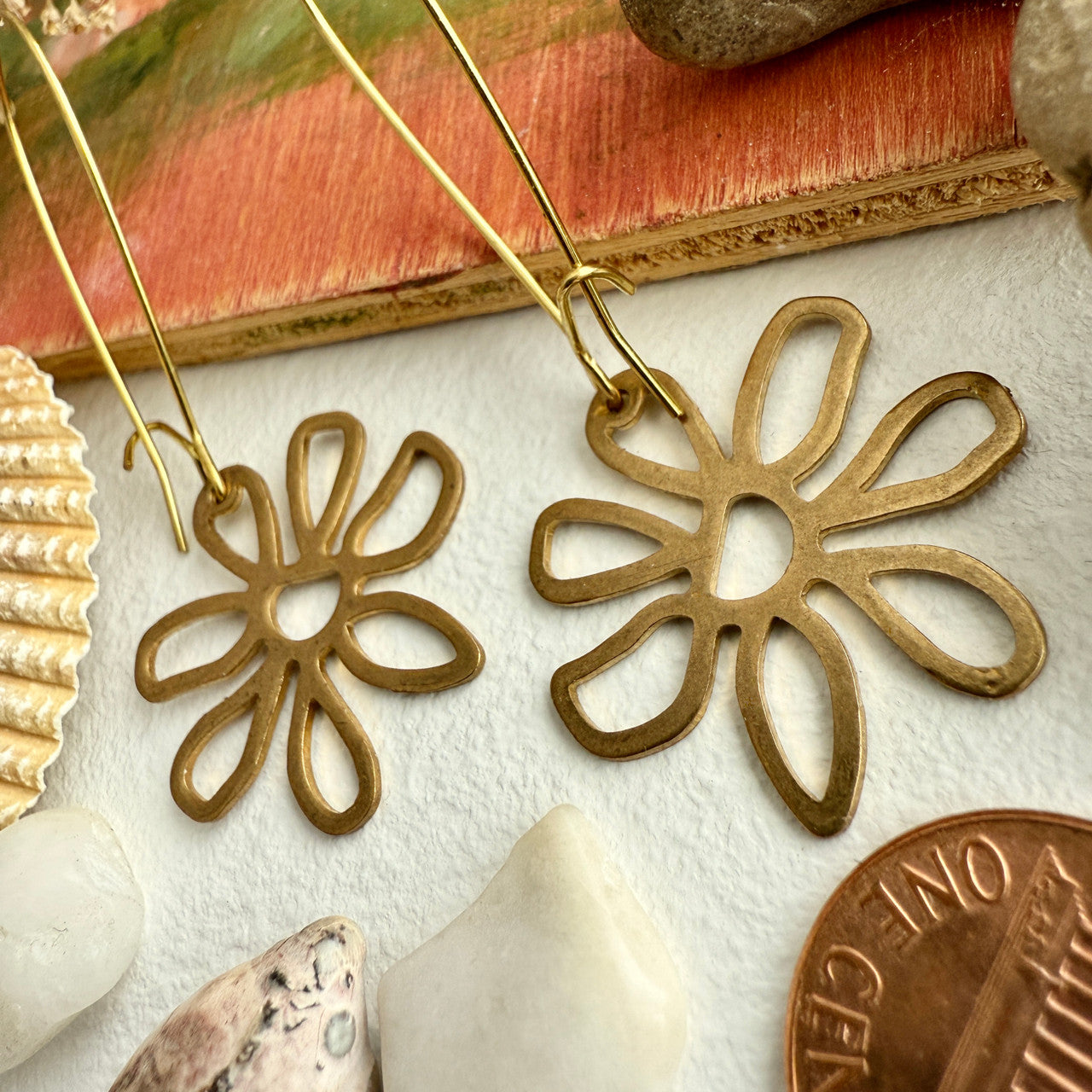 Bouquet Raw Brass Flower Drop Earrings