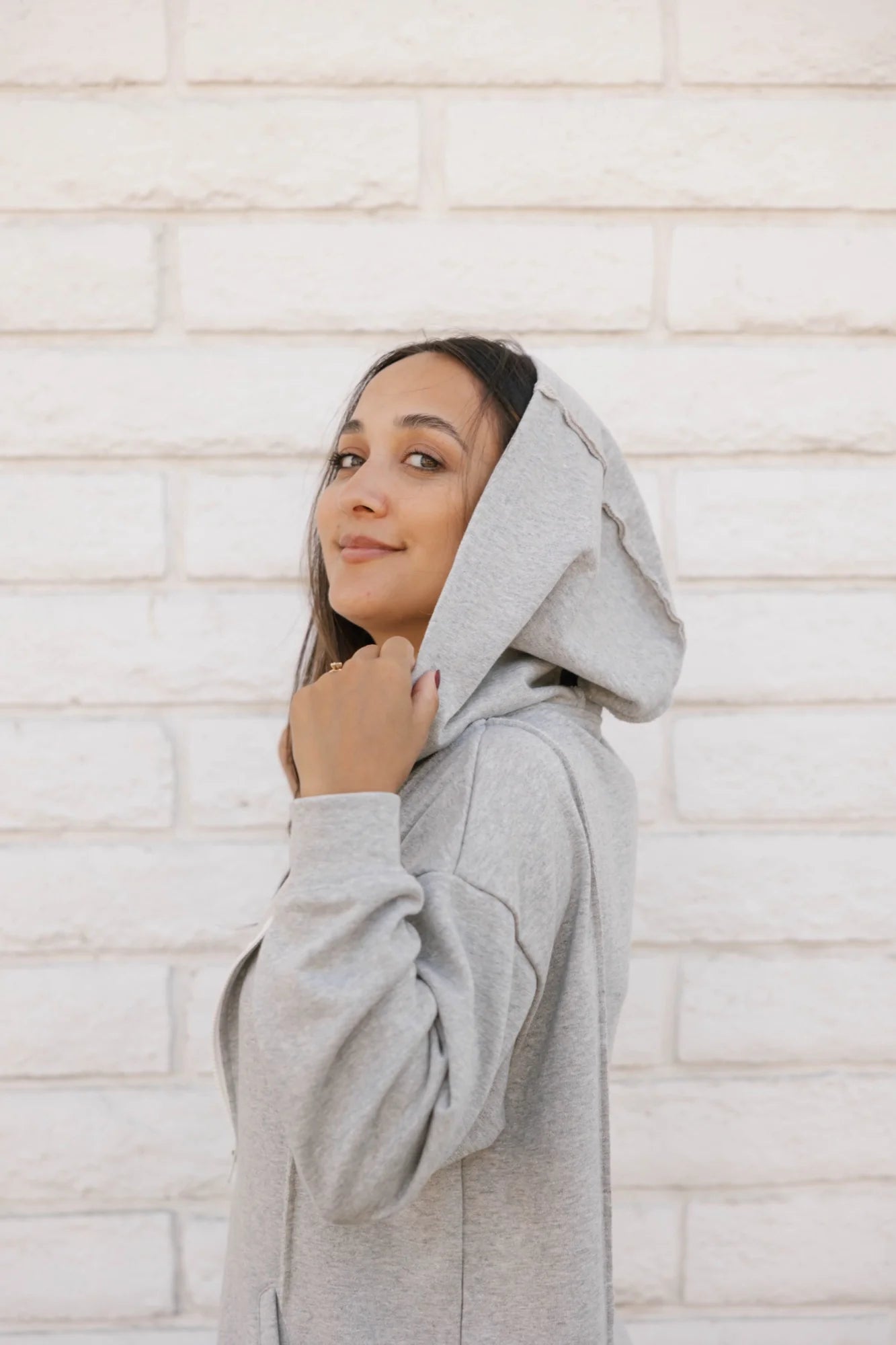 Evelyn Zip Up Hoodie - Heather Grey Lurex