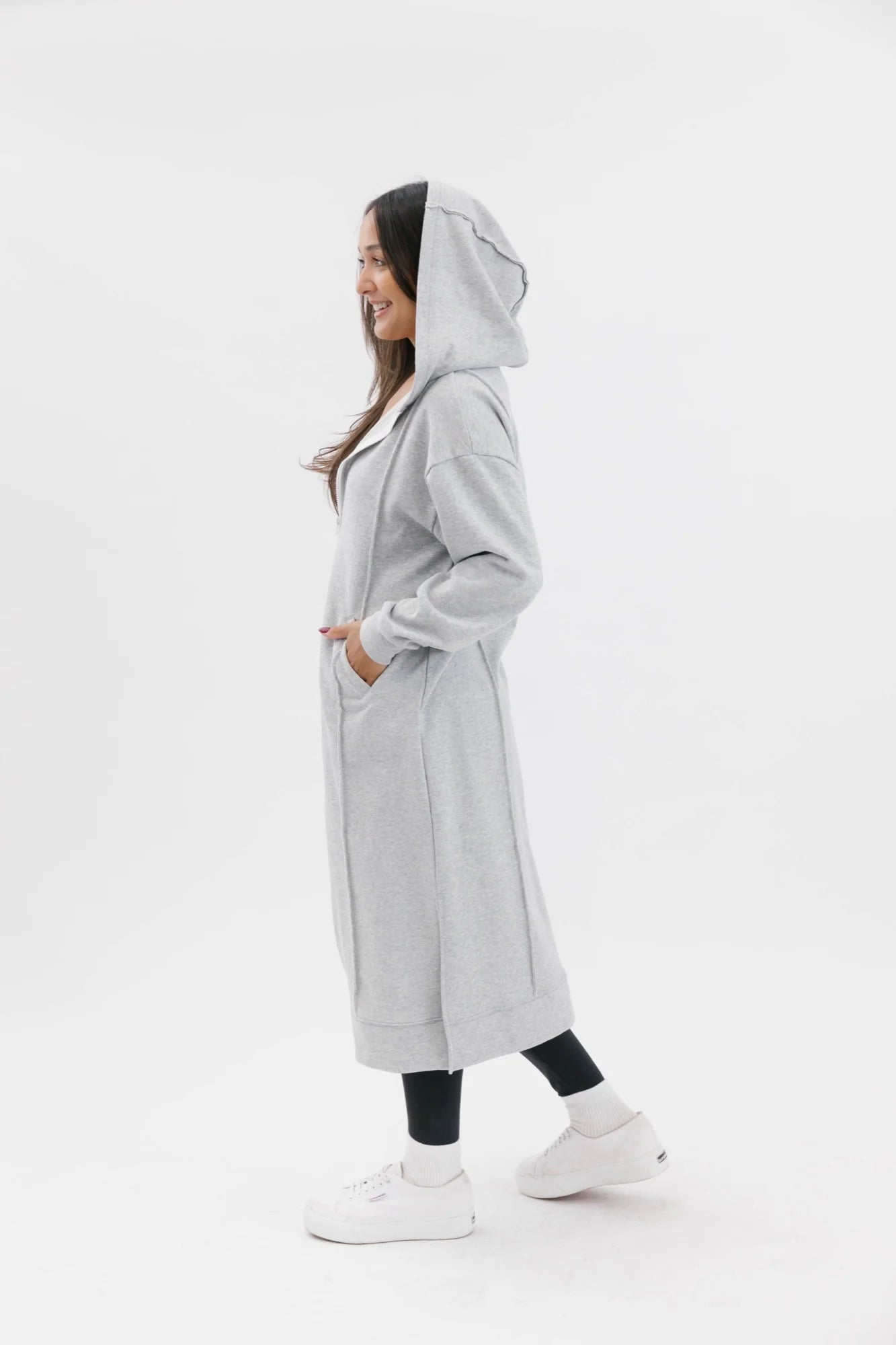 Evelyn Zip Up Hoodie - Heather Grey Lurex