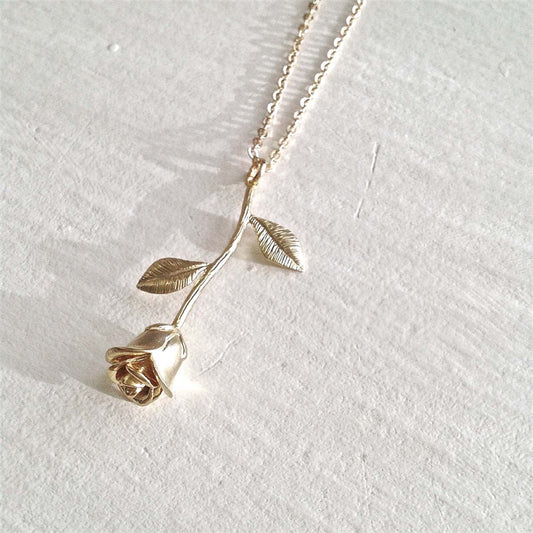 Every Rose Has its Thorn Rose Charm Necklace in Gold