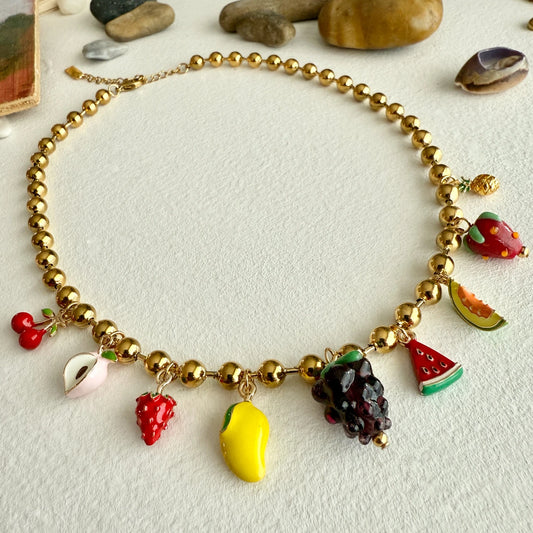 Fruit Punch Charm Necklace in Gold