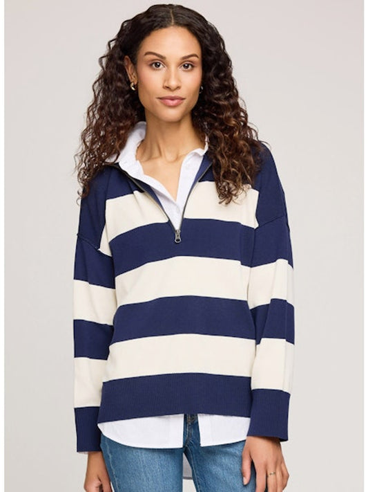 Idris Half Zip - Navy Stripe