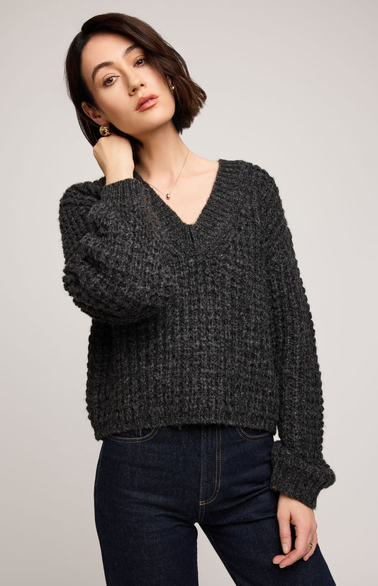 Willow V-Neck Sweater - Heather Charcoal