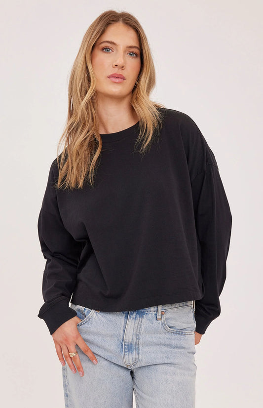 Christy Cotton Long Sleeve Top - Black