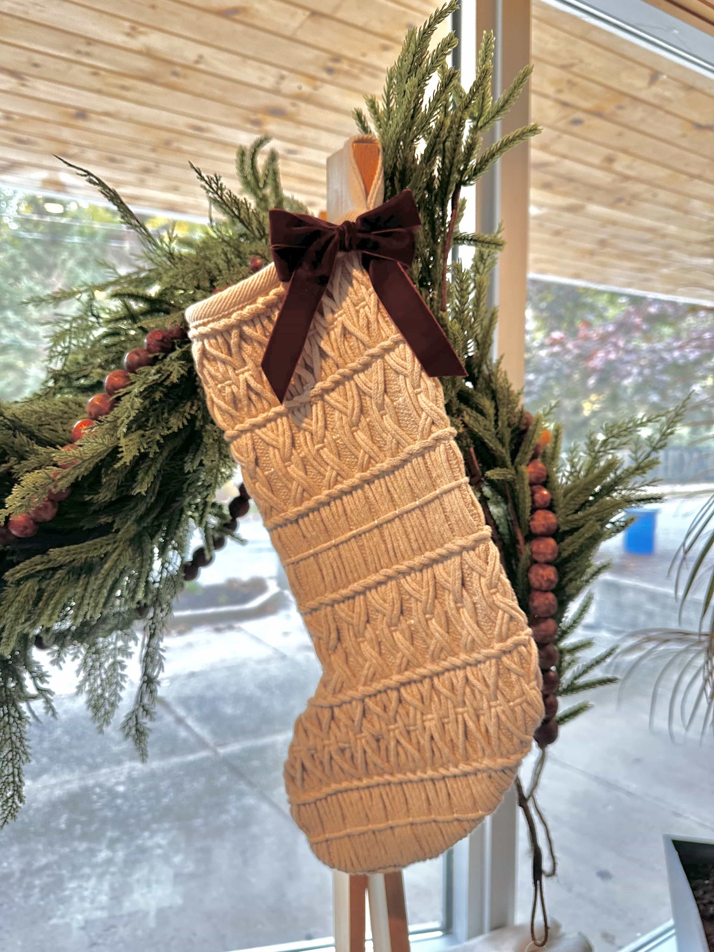 Geometric Boho Stocking Ivory Crochet