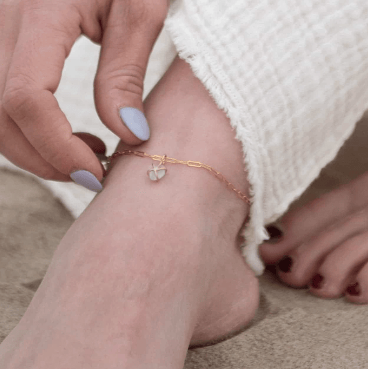 Gold Filled Paperclip Chain Beach Glass Anklet
