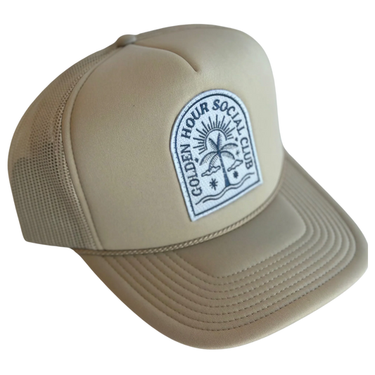 Golden Hour Social Club Patch Trucker Hat - Tan
