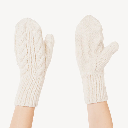 Hand-Knit Alpaca Mittens - Ivory