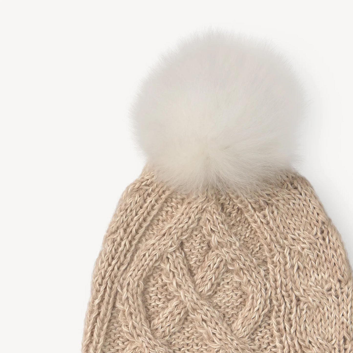 Hand-Knit Alpaca Pom Pom Hat - champagne