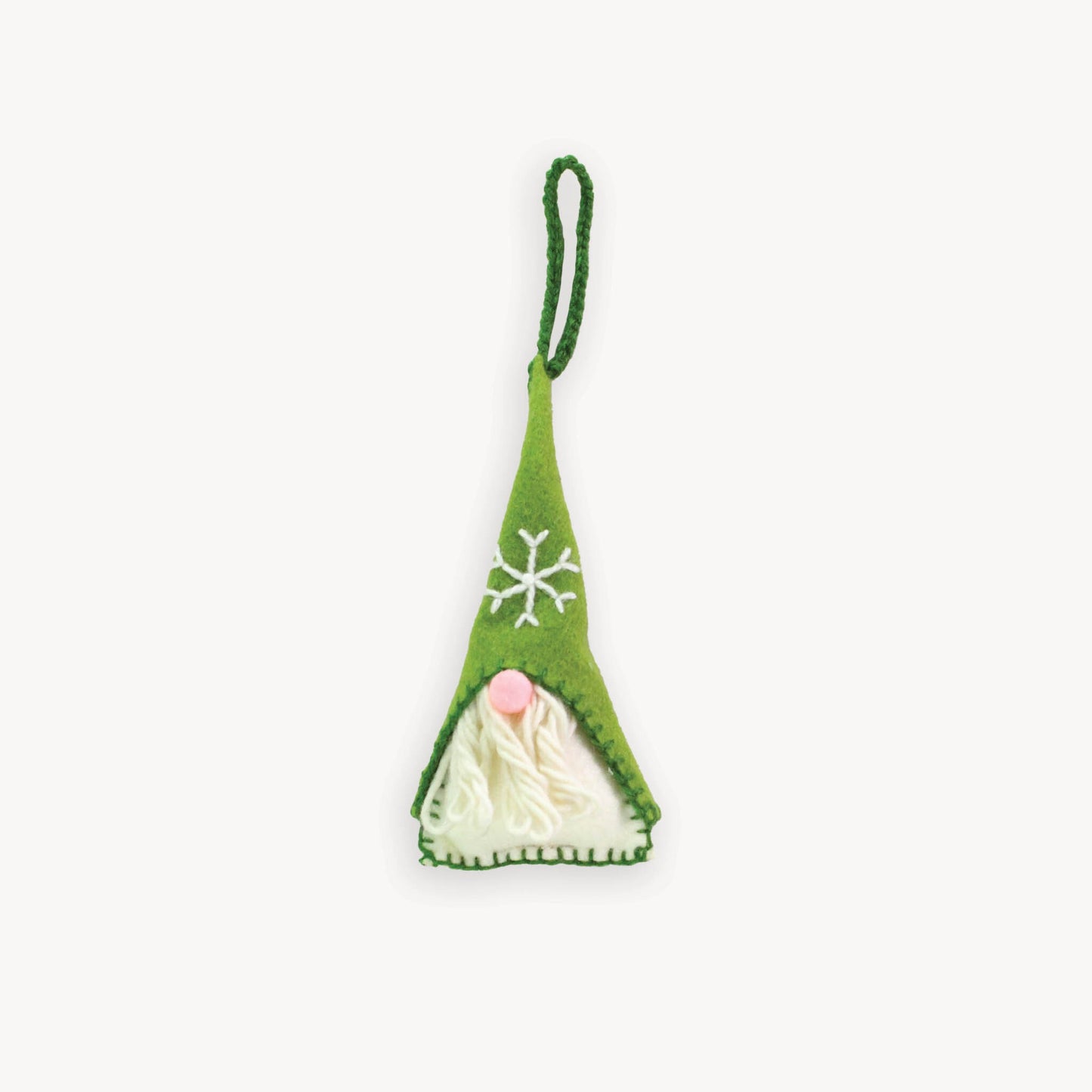 Hand Embroidered Ornament - Green Gnome