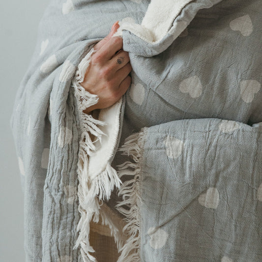 Have A Heart Fleece Lined Throw - Grey