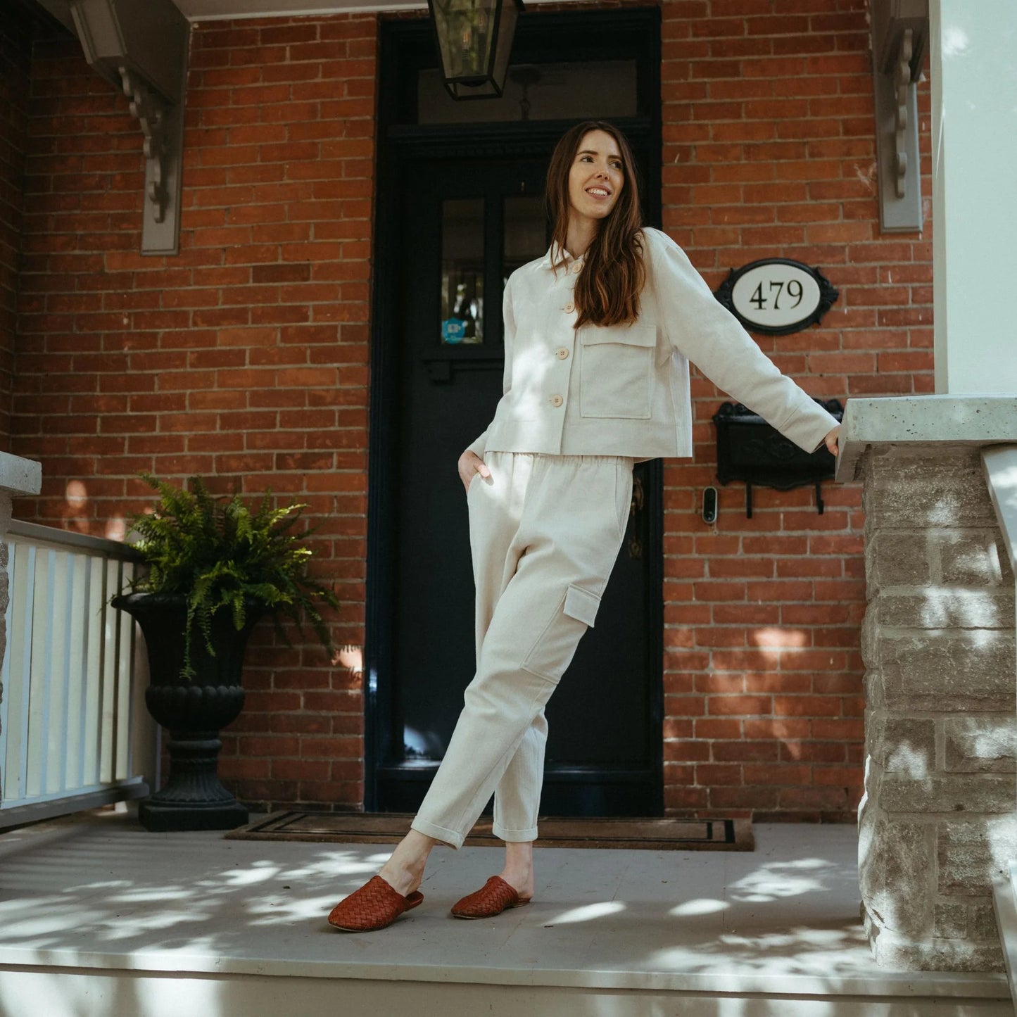 Herringbone Cargo Pants - Cream