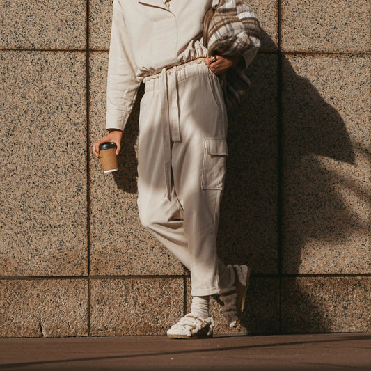 Herringbone Cargo Pants - Cream