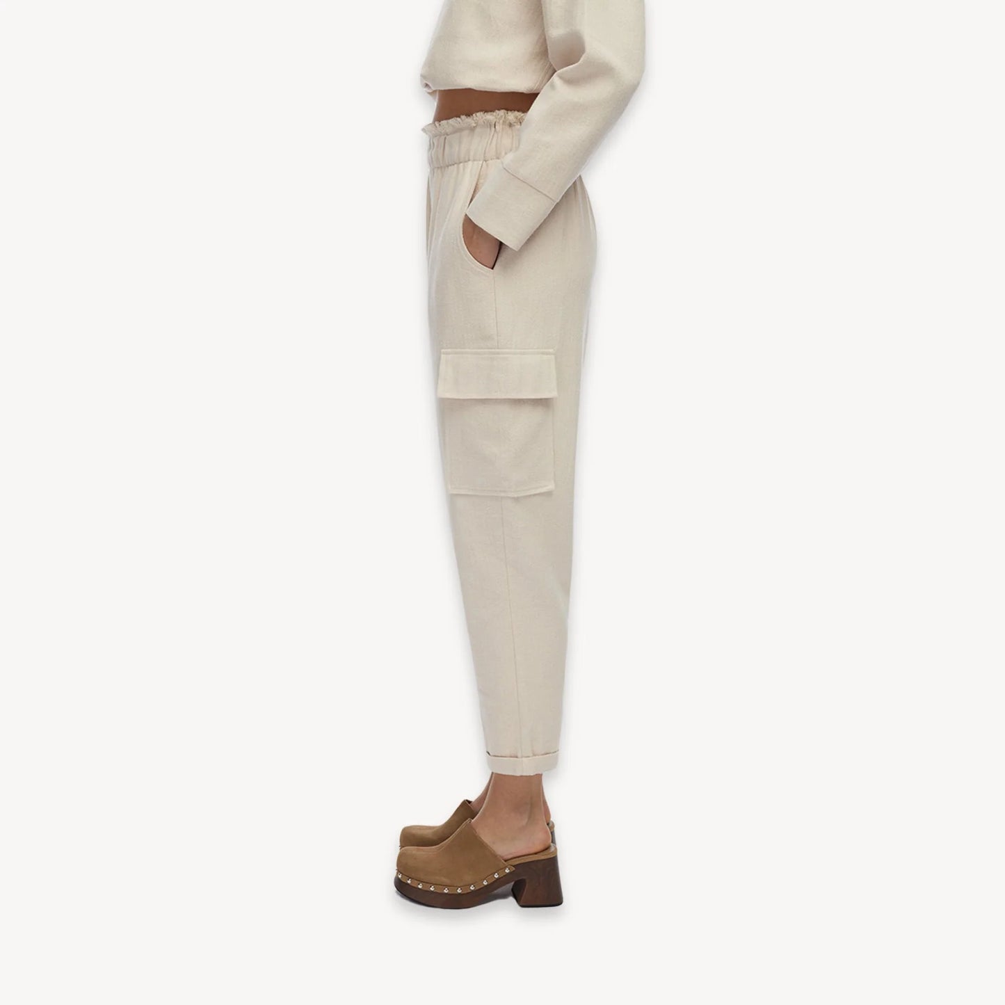 Herringbone Cargo Pants - Cream