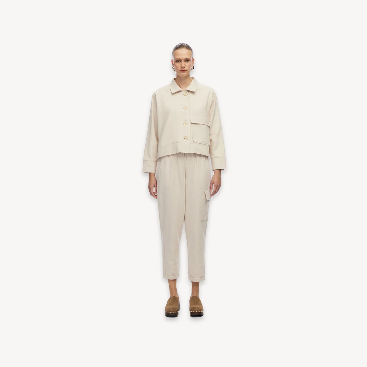 Herringbone Cargo Pants - Cream