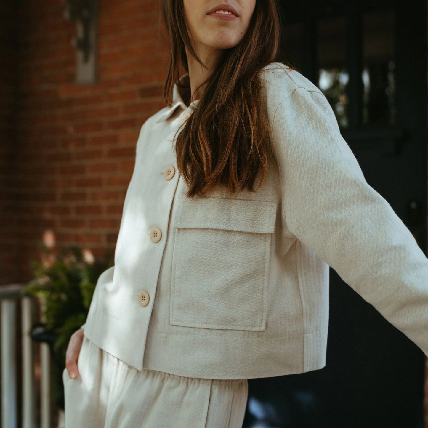 Herringbone Short Jacket - Cream