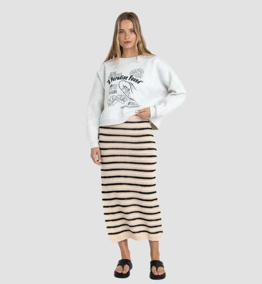 Highline Stripe Knit Midi Skirt in Vintage White