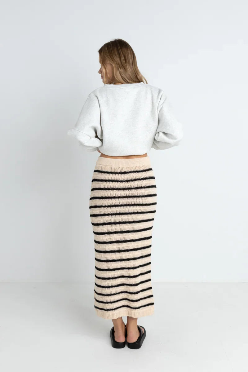 Highline Stripe Knit Midi Skirt in Vintage White