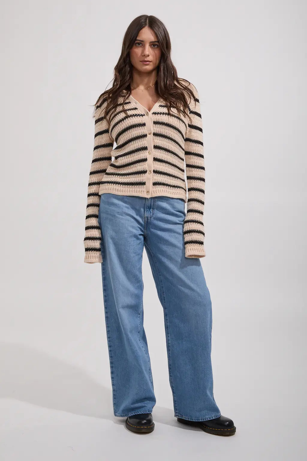 Highline Stripe Long Sleeve Knit Top - Vintage White