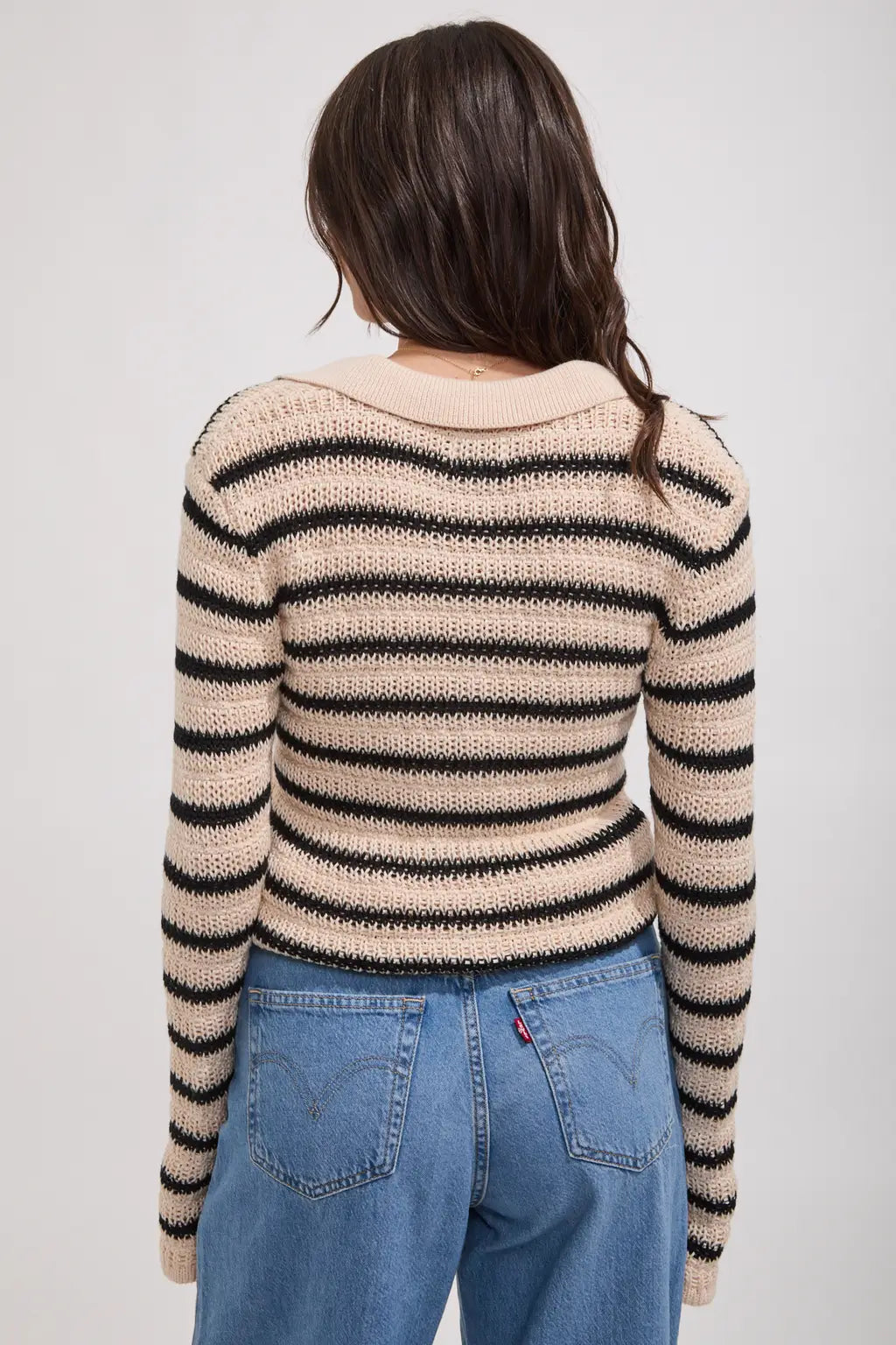 Highline Stripe Long Sleeve Knit Top - Vintage White