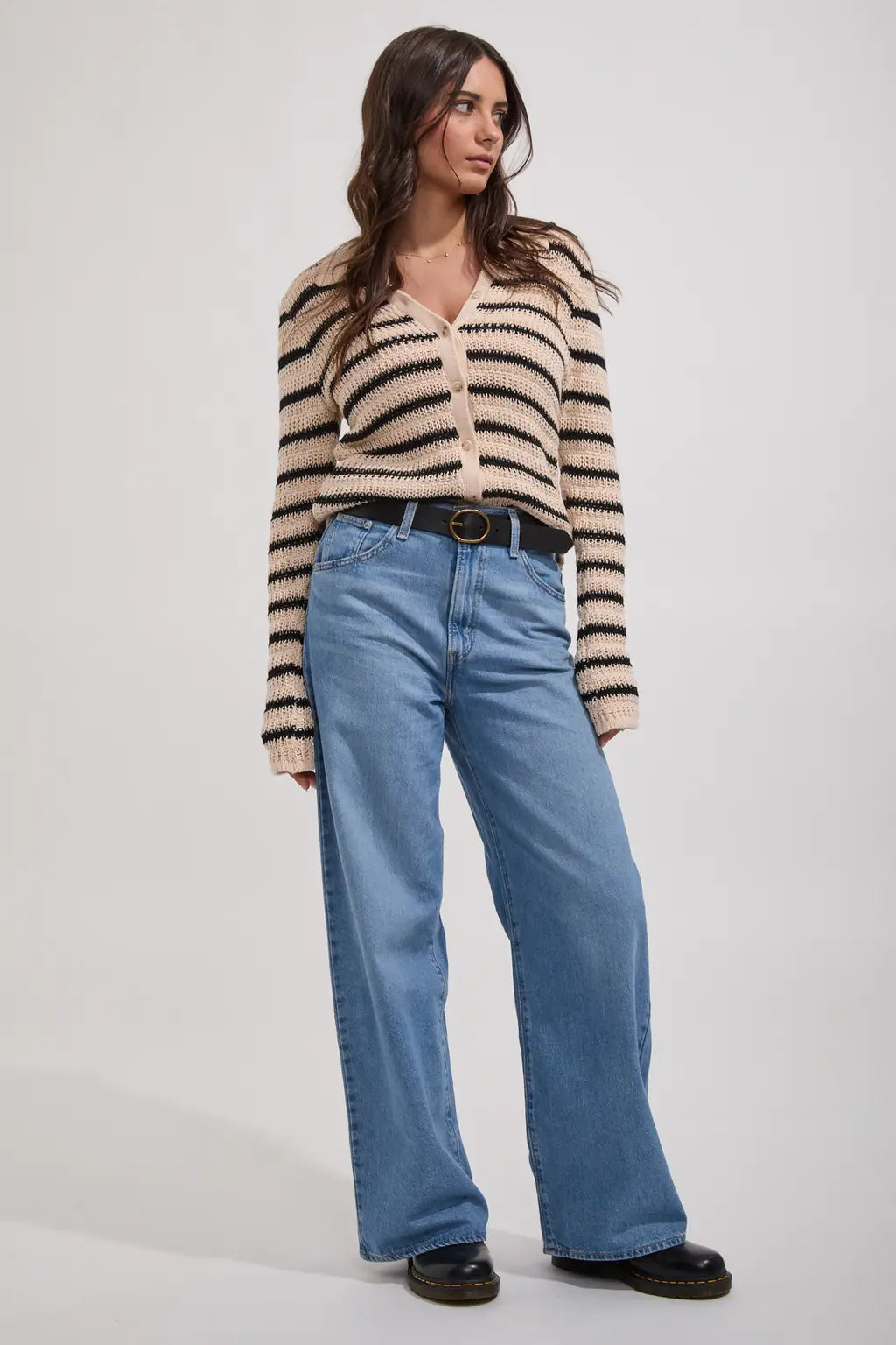 Highline Stripe Long Sleeve Knit Top - Vintage White