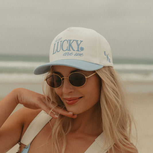 How Lucky are We Cotton Twill Hat - Ocean Blue + Natural