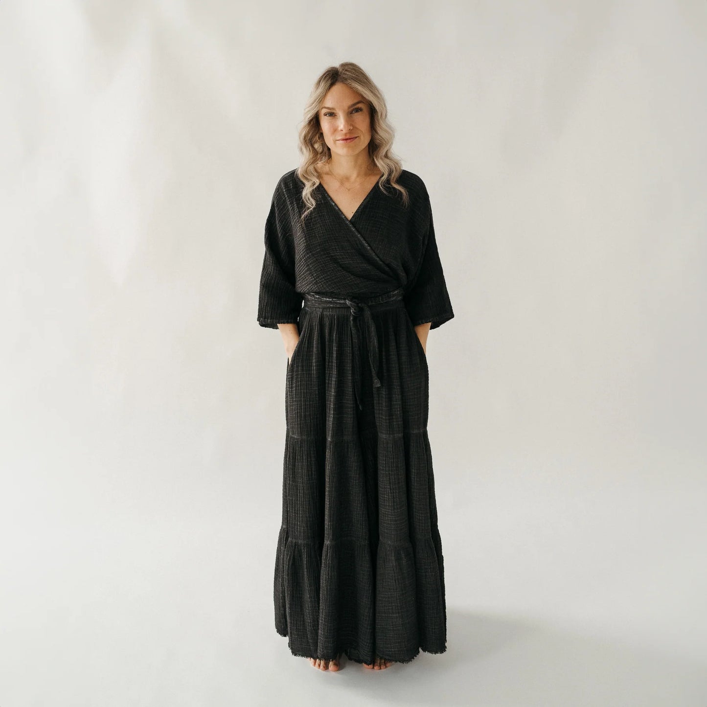 Crinkle Balloon Sleeve Top - One- Sized - Black