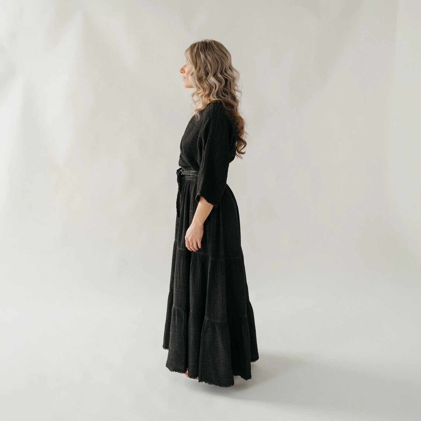 Crinkle Balloon Sleeve Top - One- Sized - Black