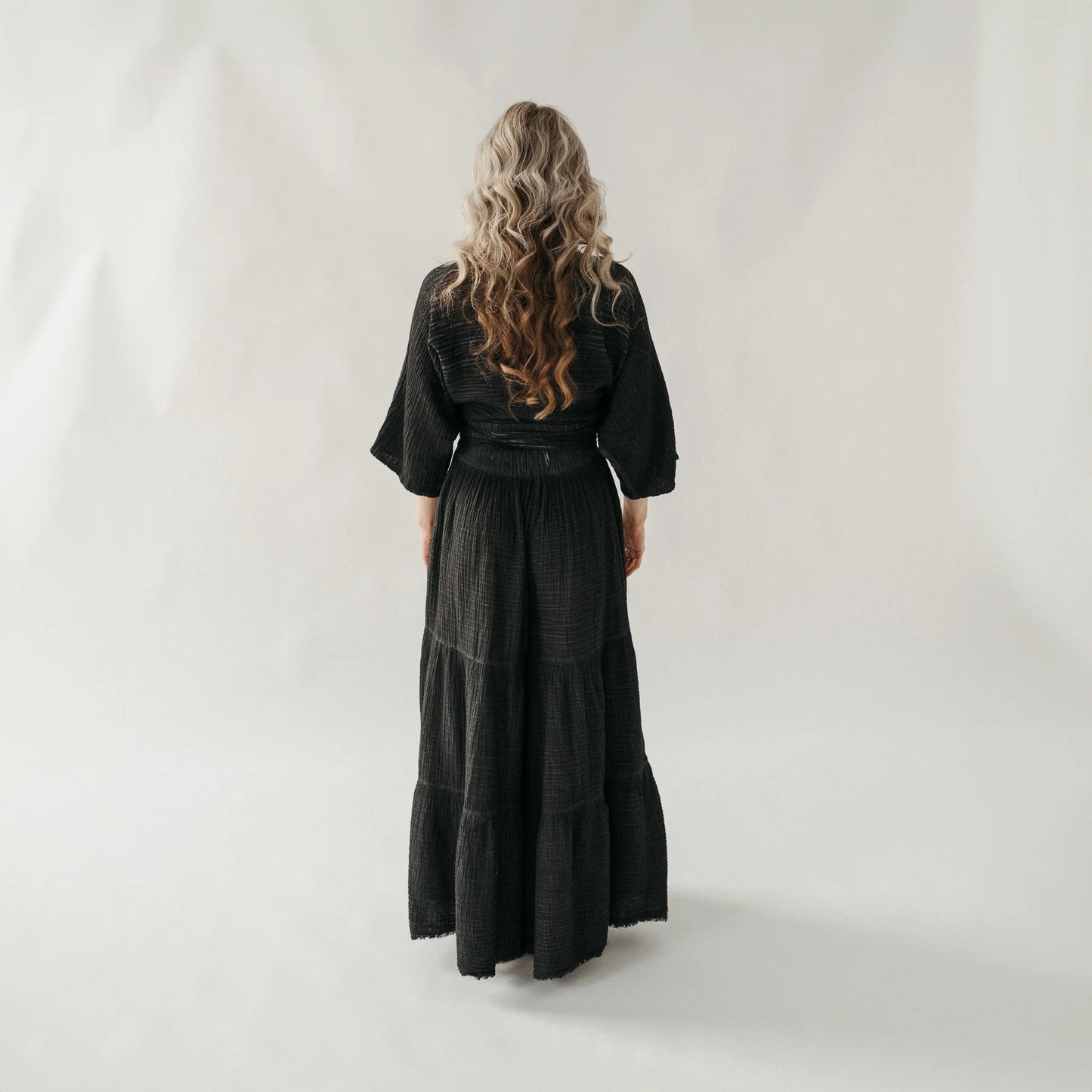 Crinkle Balloon Sleeve Top - One- Sized - Black