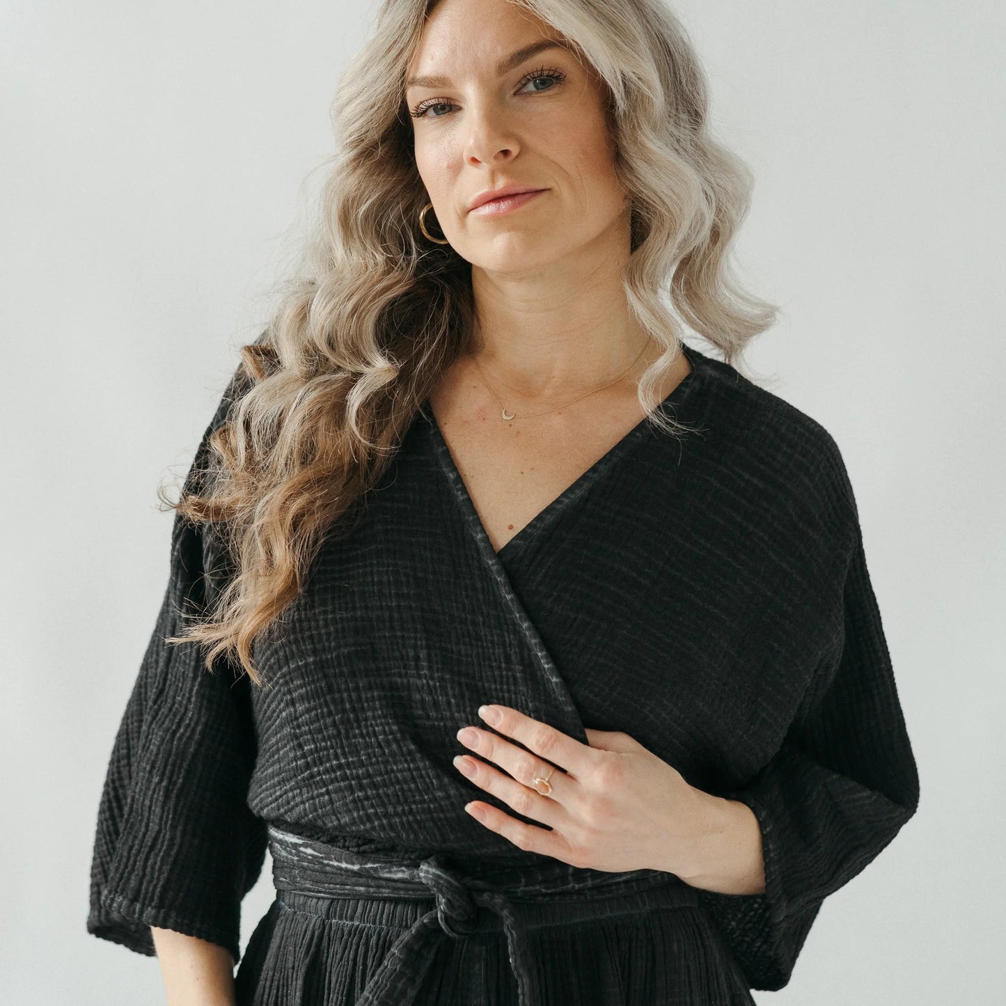 Crinkle Balloon Sleeve Top - One- Sized - Black
