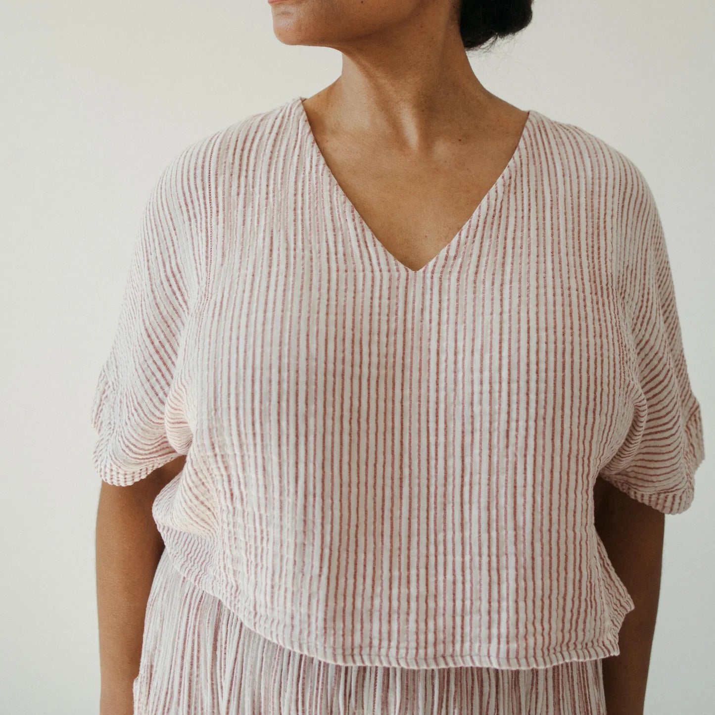Crinkle Cotton Crop Top - Red Striped