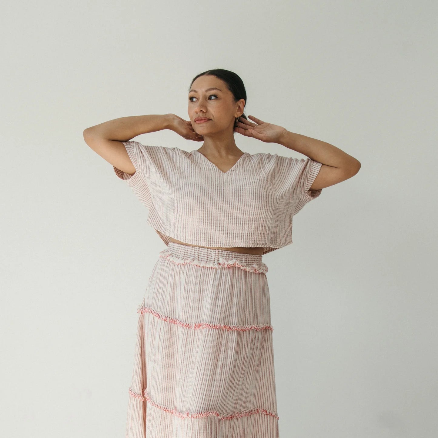Crinkle Cotton Crop Top - Red Striped