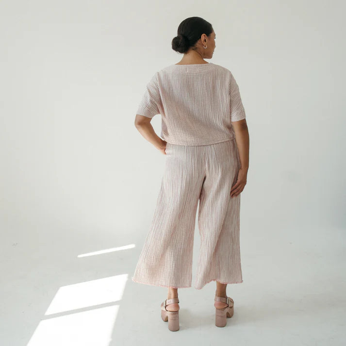 Crinkle Cotton Palazzo Pants - Red Striped