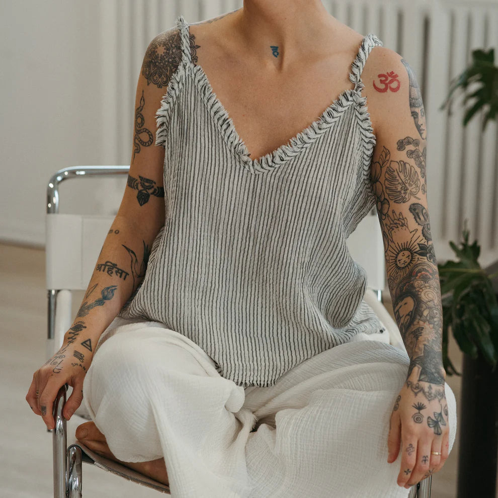 Crinkle Strappy Top - Charcoal