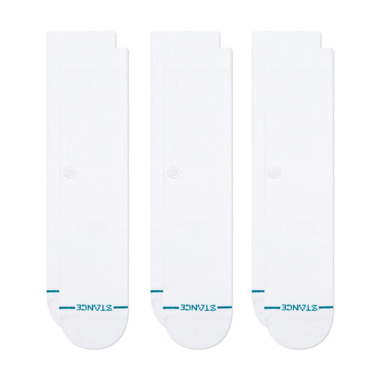 Icon Crew Socks 3 Pack - White / White