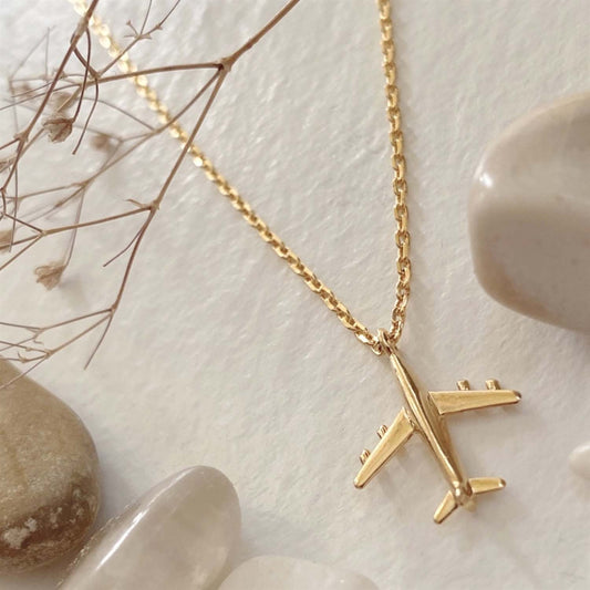 Jet Set Airplane Charm Necklace in Gold