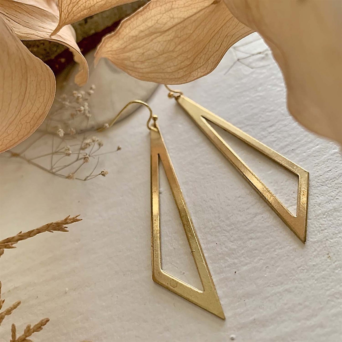 Jetta Geometric Raw Brass Triangle Drop Earrings