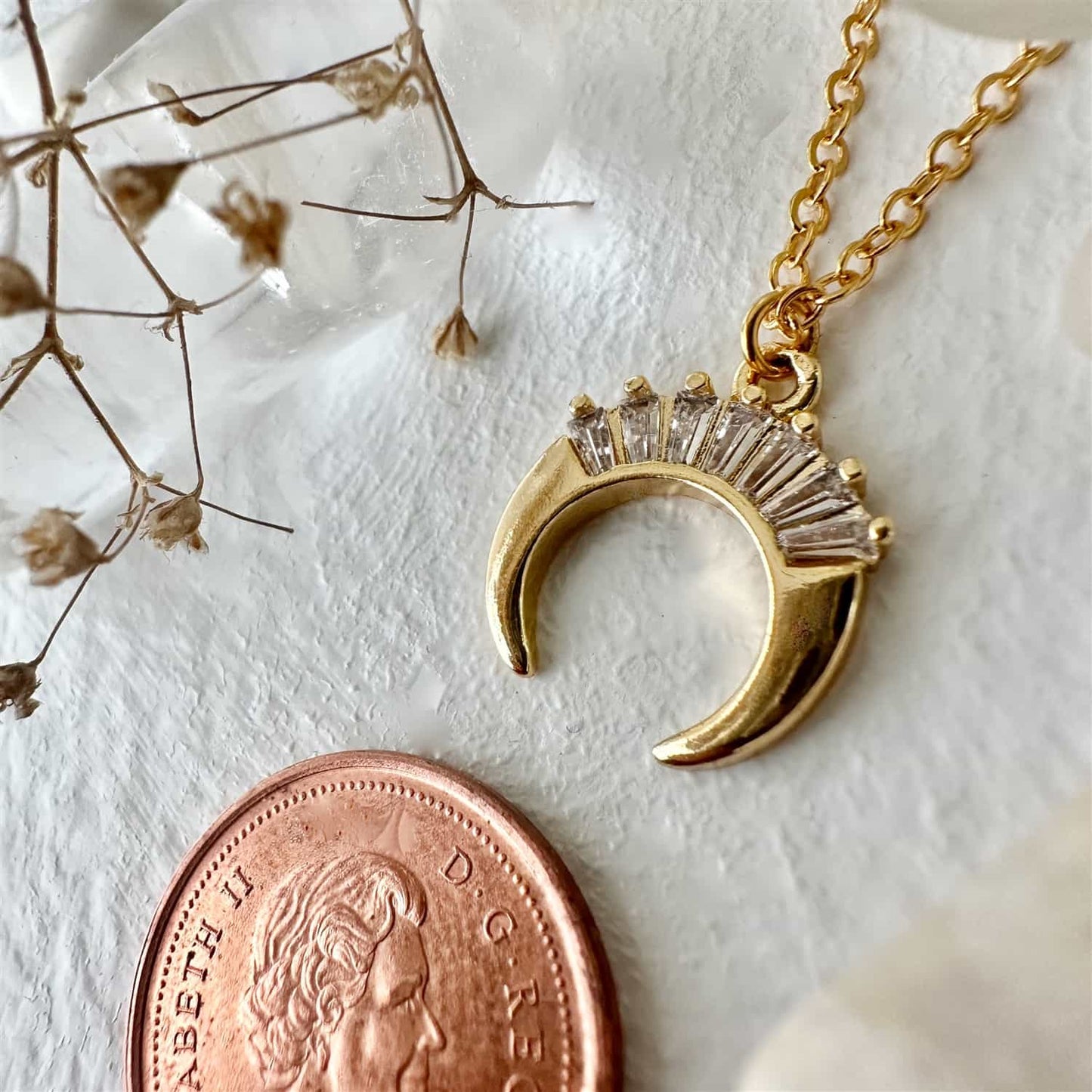 Khonsu Crescent Moon Charm Necklace in Gold