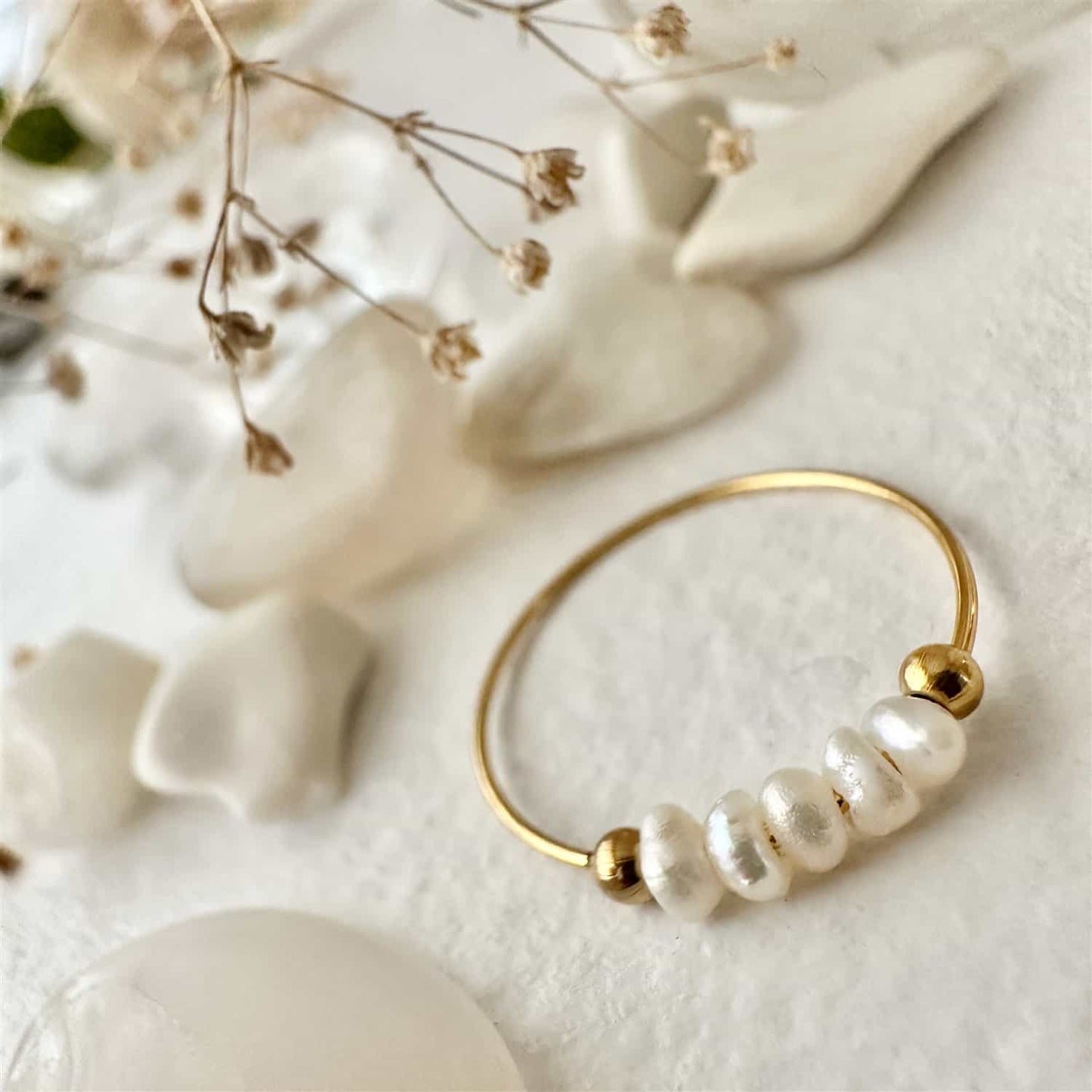 LaPaz - Beaded Pearl Ring in Gold