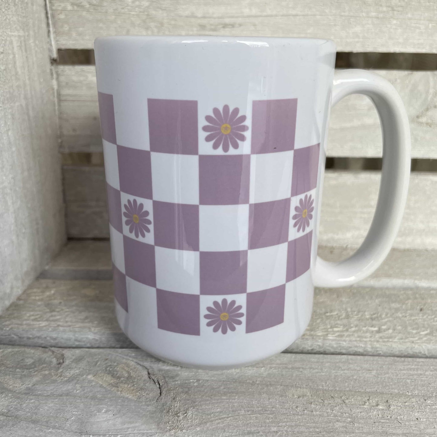 Lilac Checkers and Crystal Beach Daisy Mug