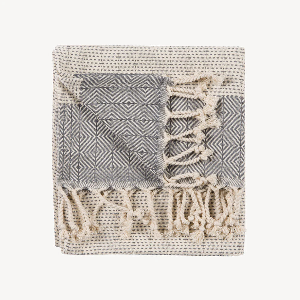 Lined Diamond Hand Towel - Slate