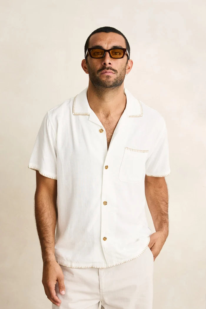 Linen Whip Stitch Ss Shirt - Vintage White