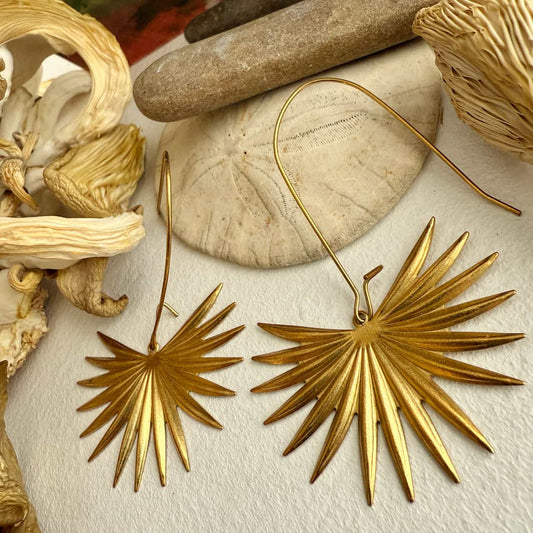 Livistona Raw Brass Palm Frond Drop Earrings