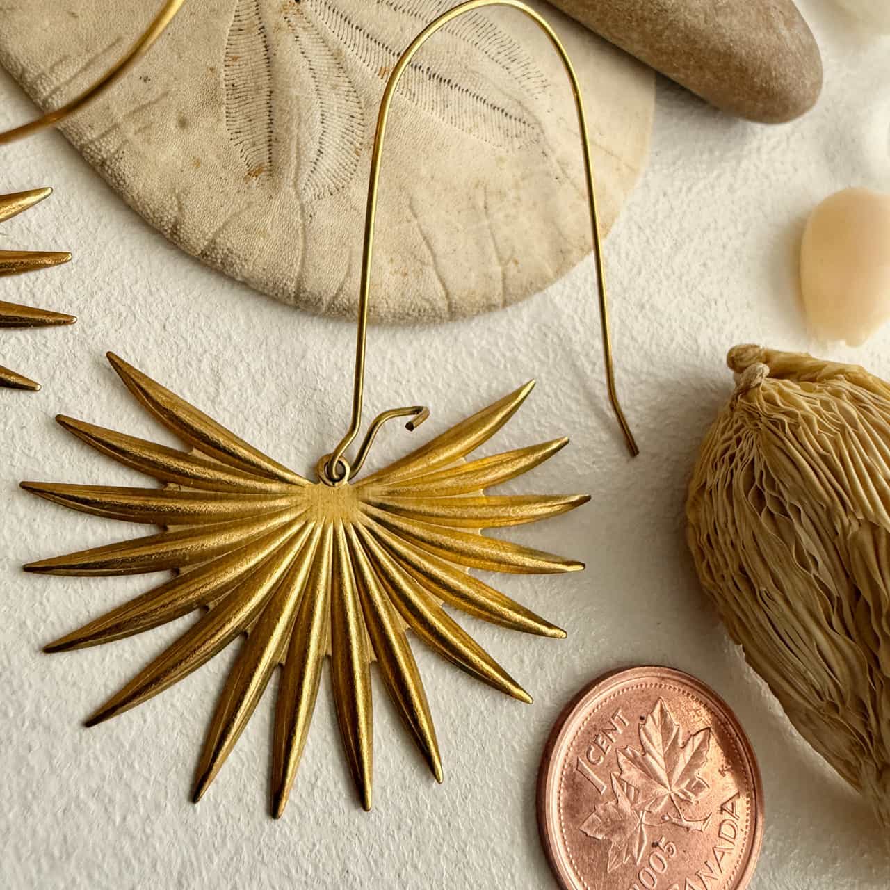 Livistona Raw Brass Palm Frond Drop Earrings